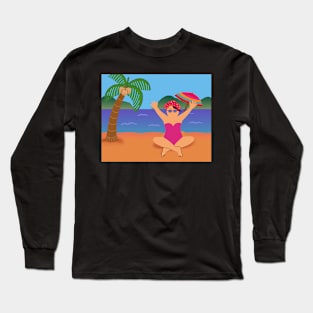 Happy woman in tropical beach paradise on holiday vacation in summer. Long Sleeve T-Shirt